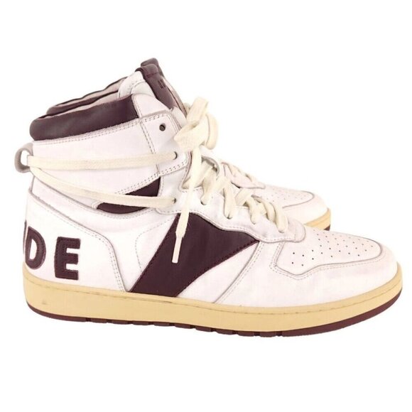Rhude Rhecess-Hi Sneakers 7 Men's White Maroon Sneakers New - Picture 6 of 13